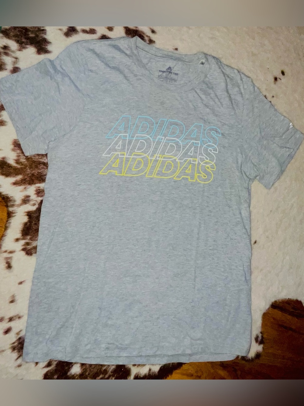 adidas Light Gray Tee with Blue & Yellow Logo